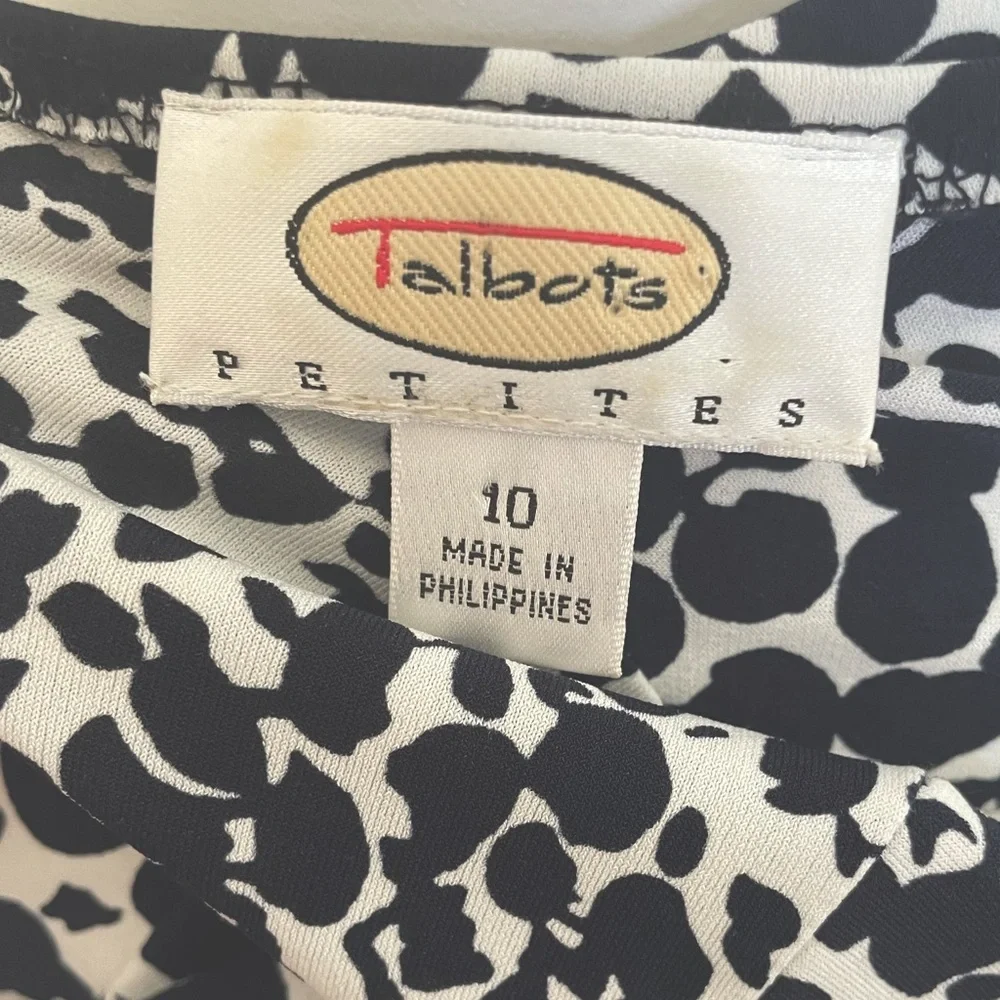 Talbot Faux Wrap Black White Floral Jersey Dress Long Sleeve Stretch 10 Petite - Picture 7 of 9